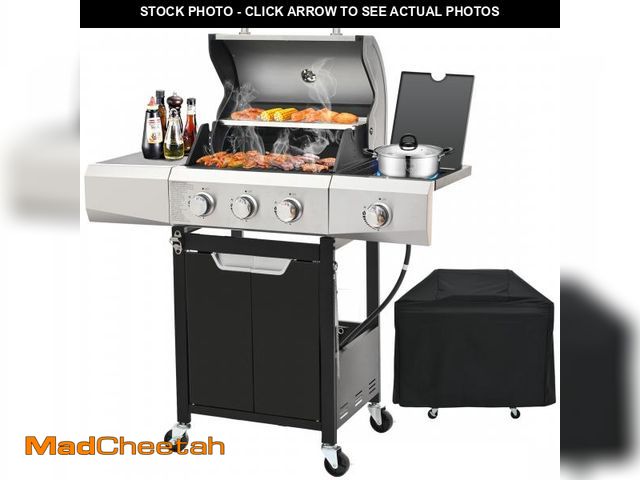 Lot 74-12513032 - Segmart 3 Burner BBQ Propane Gas Grill with Side Burner, Stainless Steel 40,500 BTU Patio Garden Bar...