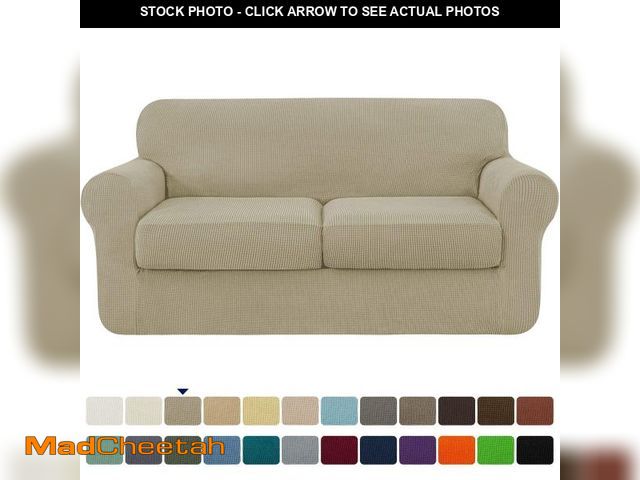 Lot 74-12154833 - Subrtex Textured Grid Stretch Sofa Cover Couch Slipcover with Separate Cushion Cover (Khaki, Lovesea...