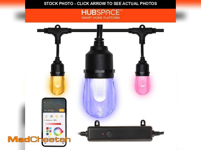 Lot 74-12682772 - Hampton Bay Smart Black 24-Light 48 ft. Indoor/Outdoor Plug-in Integrated LED RGBW String Light with...