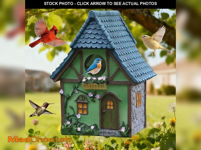 Lot 74-14206759 - Bird Houses for Outside Cottage Garden Birdhouse Ã¢â¬âGreen Resin Birdhouses for Outdoors with Fl...