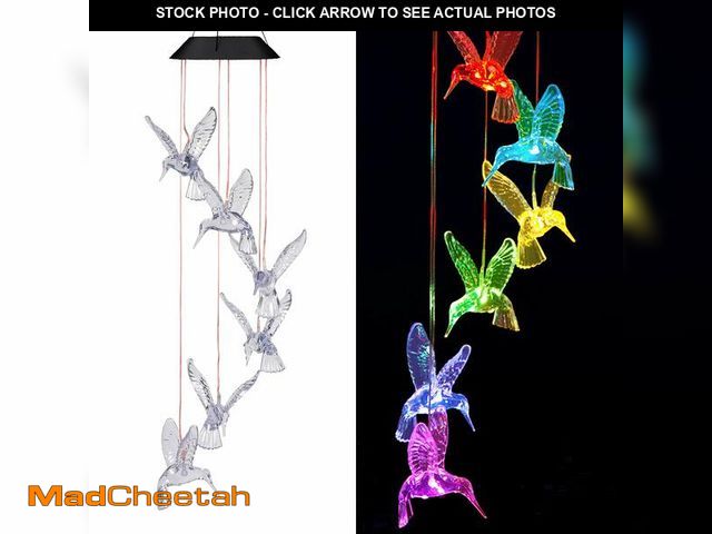 Lot 74-14213666 - Solar Hummingbird Wind Chimes Outdoor-Waterproof Solar Powered LED Changing Light Color Hummingbirds...