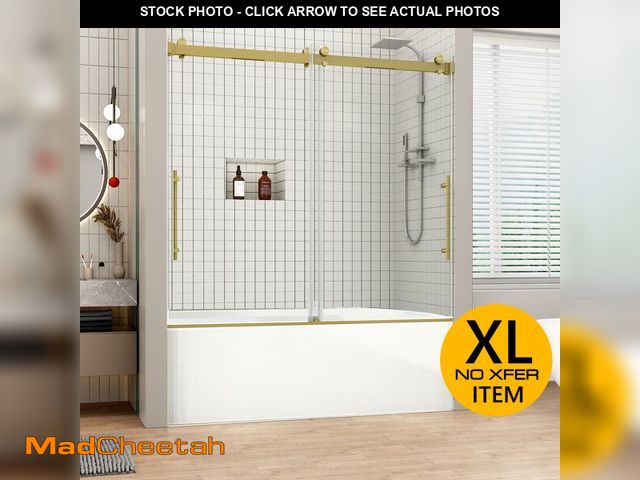 Lot 74-13561503 - Sunrosa Frameless Double Sliding Tub Shower Door 60" W x 60" H, 5/16" (8mm) Thick Easy-Clean Tempere...