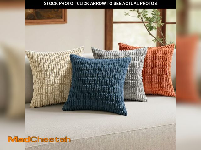 Lot 74-14211377 - MIULEE Pack of 4 Boho Farmhouse Blue and Orange Corduroy Decorative Throw Pillow Covers 18x18 Inch M...