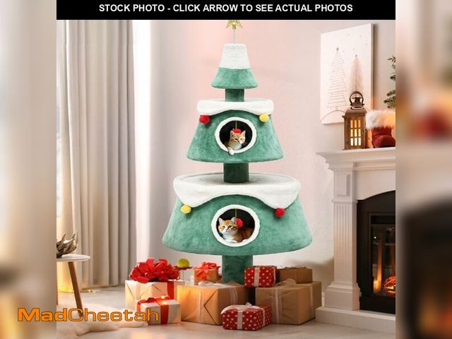 Lot 74-13041303 - (MISSING HARDWARE) DWVO 63" Christmas Cat Tree with 2-Storey House, Cat Tower for Indoor Cats with T...