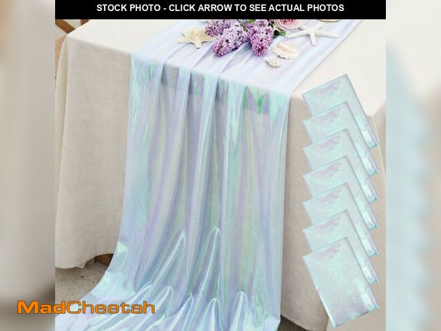 Lot 74-14337160 - Mindsoft 8 Pcs Iridescent Table Runner Organza Tablecloths 30 x 71 Inch Shiny Gradient Fabric Rainbo...