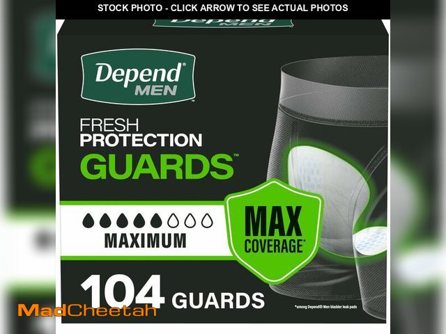 Lot 74-14266268 - Depend Guards Incontinence Pads for Men, Maximum Absorbency, 104 Count, Packaging May Vary - UNUSED