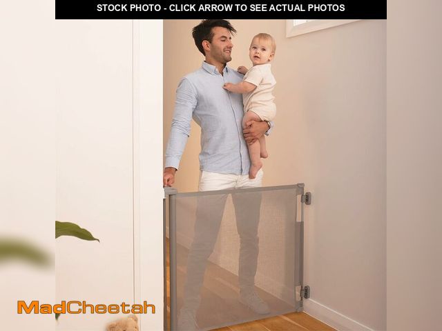 Lot 74-13733967 - Retractable Baby Gate Perma Child Safety 33" Tall x 55" Wide, Mesh, for Stairs, Doorways, Dogs, Pets...