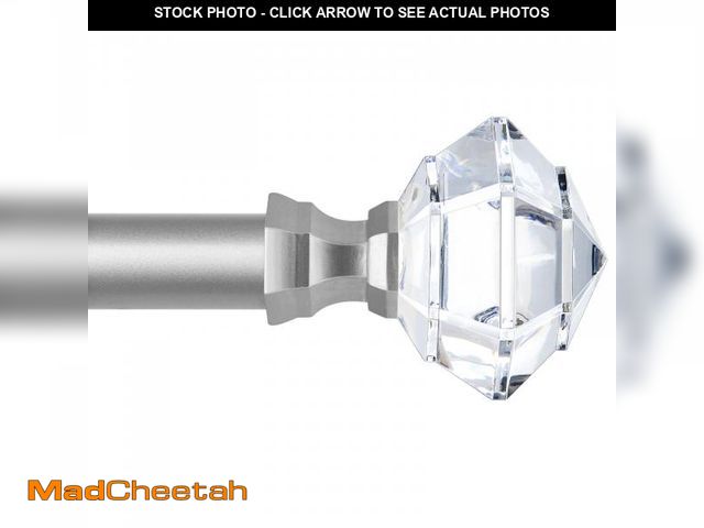 Lot 74-12514614 - KAMANINA 3/4" Single Curtain Rod with Acrylic Diamond Finial, 48 - 84", Antique Silver - UNUSED
