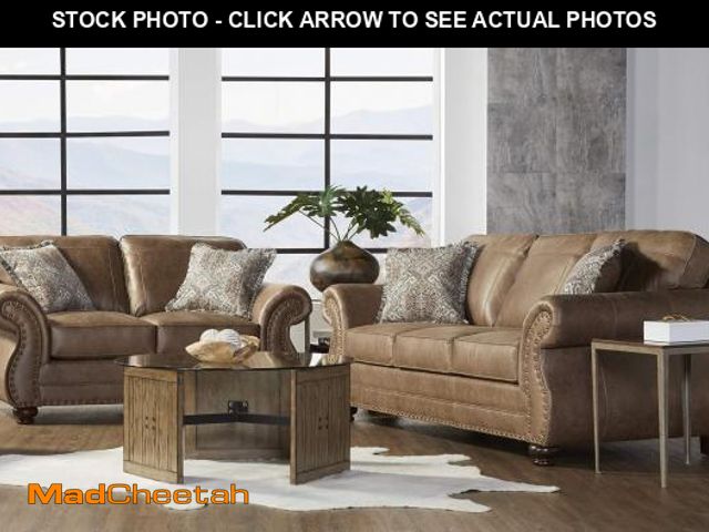 Lot 74-12282245 - Roundhill Furniture Leinster Faux Leather Sofa and Loveseat with Antique Bronze Nailheads in Jetson ...