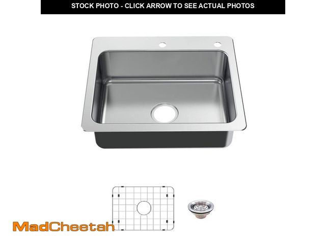 Lot 74-12663392 - Glacier Bay Bratten 25 in. Drop-In Single Bowl 18 Gauge Stainless Steel Kitchen Sink with Accessorie...