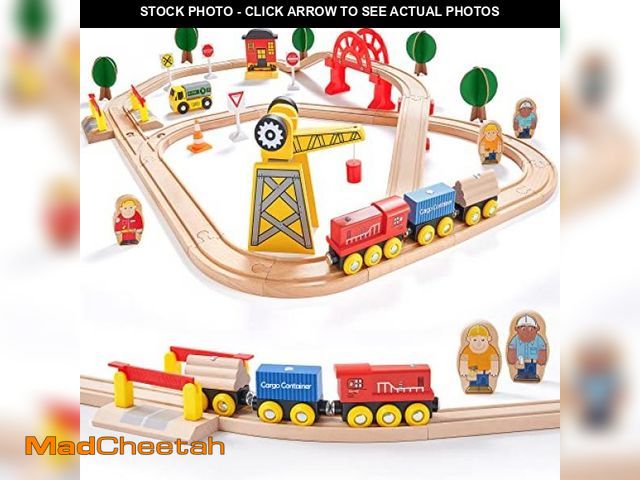 Lot 74-11557703 - Tiny Land Train Set 110pcs Wooden Train Set, Toy Train for Boys &amp; Girls with Wooden Train Track,...