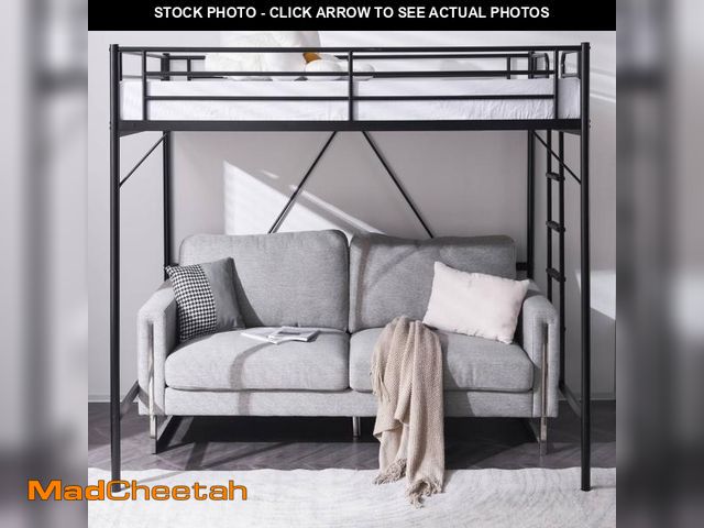 Lot 74-12263664 - Ktaxon Loft Bed Full Size with Flat Rungs, No Box Spring Required,Heavy Duty Metal Slat Support,Blac...