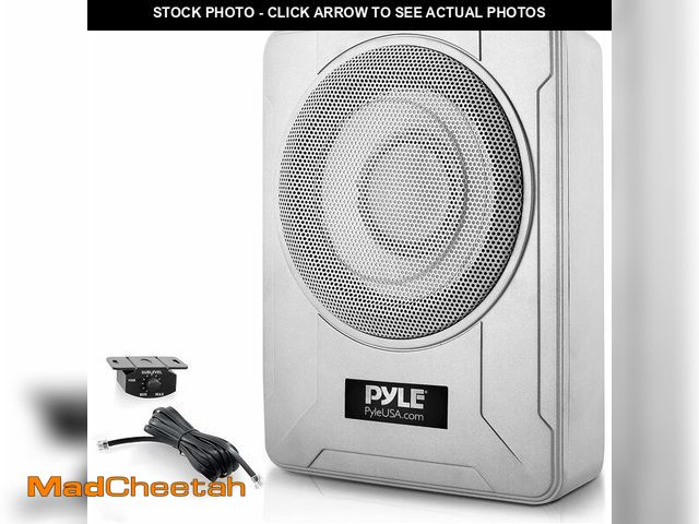 Lot 74-14591420 - Pyle 8-Inch Low-Profile Amplified Subwoofer System - 600 Watt Compact Enclosed Active Marine Underse...