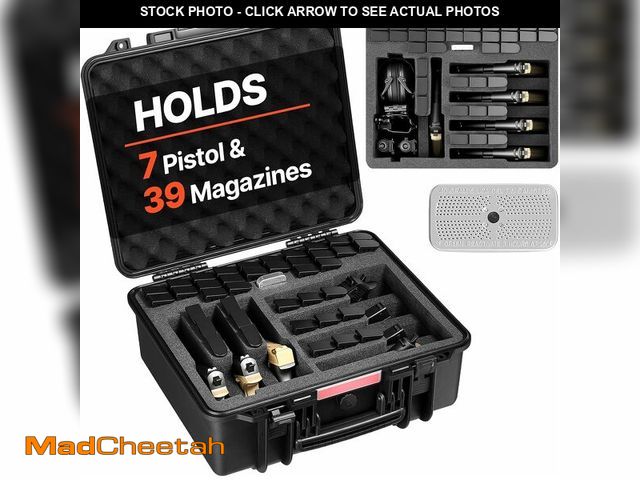 Lot 74-14305266 - VEVOR Hard Pistol Case, Holds 7 Pistols &amp; 39 Magazine, Hard Gun Case with Pre-Cut XPE Foam Linin...