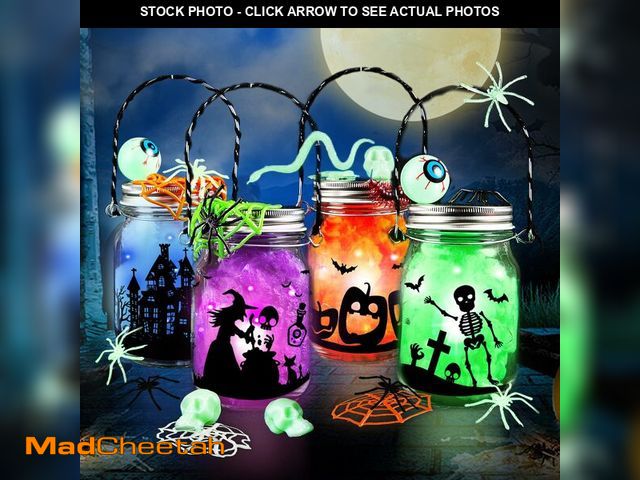 Lot 74-12701387 - Halloween Craft Kit for Kids, 4 pcs Glass Mason Jar with Accessories for DIY Lantern Jar, Halloween ...