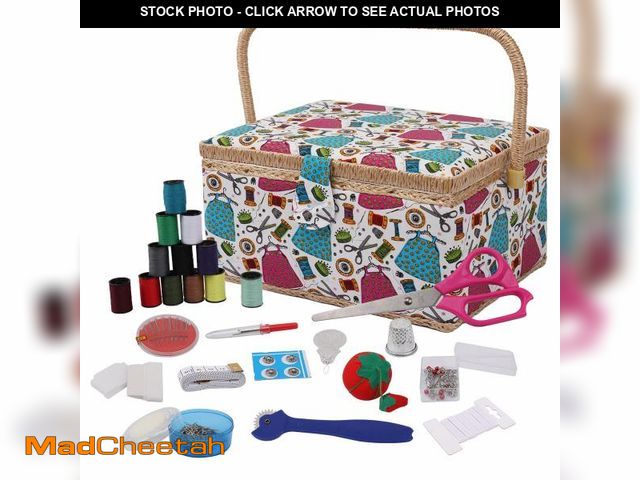 Lot 74-11556464 - Sewing Basket with Sewing for Girls/Kids/Beginners Colour Fabric Design Sewing Kit Accessories Large...