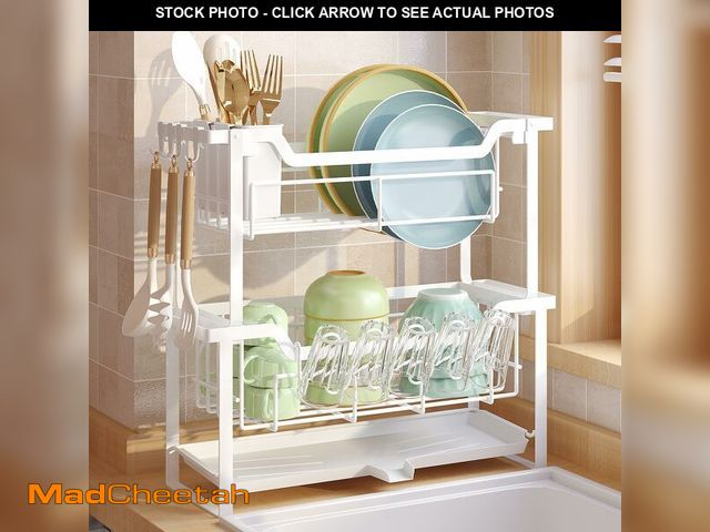 Lot 74-14269195 - KOSIWU Dish Rack with Drainboard, Organizes Dishes and Bathroom Items for Narrow Spaces, Two-Story D...