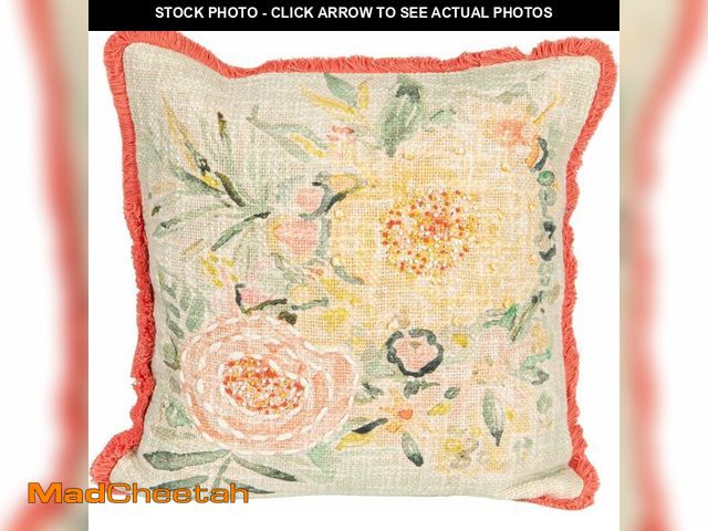 Lot 74-12632905 - Creative Co-Op Cotton Slub Pillow with Flowers, Embroidery and Eyelash Fringe, Multi Color - UNUSED