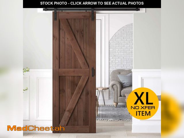 Lot 74-13643339 - ROYMELO 30x80 inch Sliding Barn Wood Door Slab with 5ft Hardware Kit and Handle, Coffee, K Shape, Si...