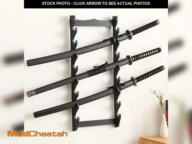 Lot 74-13060953 - IAJXWI 8-Tier Sword Stands Wall Mounted, Samurai Sword Holder for Katana Wakizashi Fishing Rods, Bla...
