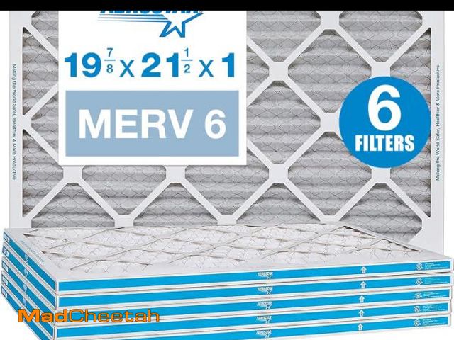 Lot 74-12095886 - Aerostar 19 7/8 x 21 1/2 x 1 MERV 6 Pleated Air Filter, AC Furnace Air Filter, 6 Pack (Actual Size: ...
