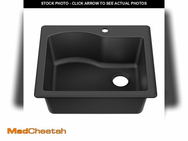 Lot 74-13803651 - KRAUS Quarza 25-inch Drop-In/Undermount Single Bowl Granite Kitchen Sink in Black, KGD-441BLACK - UN...
