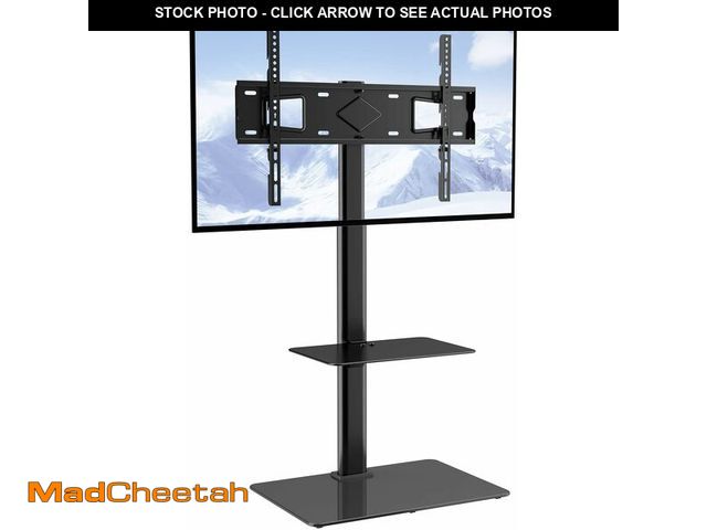 Lot 74-12760603 - VEVOR TV Stand Mount, Adjustable Swivel Floor Stand for 32-65 Inch TVs, Portable with Tempered Glass...