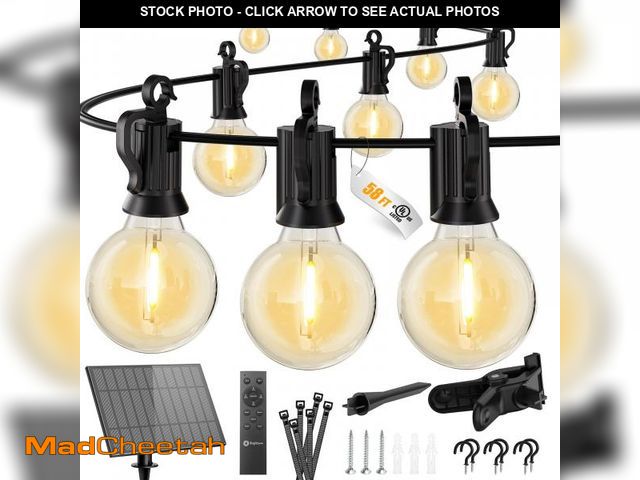 Lot 74-12304447 - Brightown 58FT Solar String Lights Outdoor with Remote and 26 LED Shatterproof Bulbs, Dimmable &amp;...