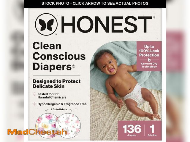Lot 74-14340401 - The Honest Company Comfort Dry Disposable Daytime Diapers for Sensitive Skin, Hypoallergenic, Rose B...