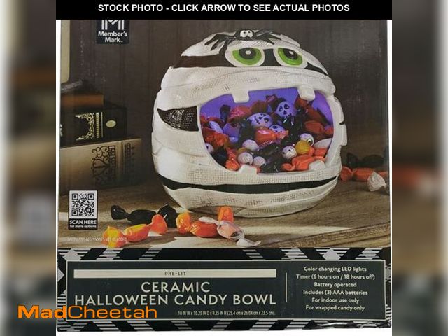 Lot 74-12788921 - (MISSING LIGHT) member's Mark Pre-Lit Ceramic Halloween Candy Bowl. Member's Mark. Mummy. Table DÃ©c...