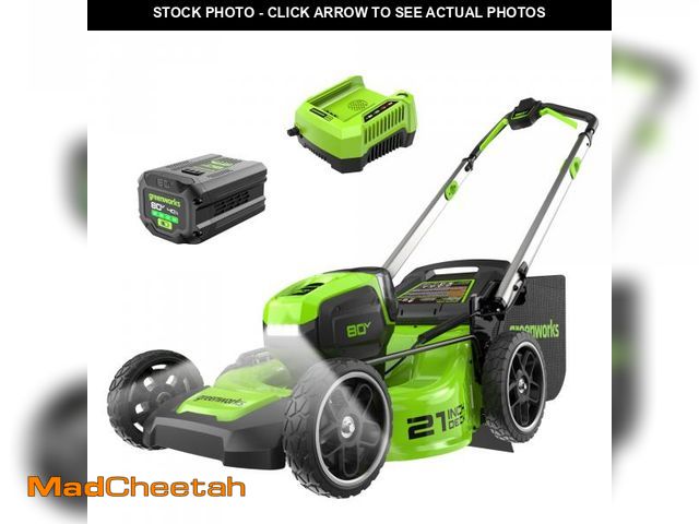 Lot 74-12160634 - Greenworks 80V 21" Brushless Cordless (Push) Lawn Mower (LED Headlight + Aluminum Handles), 4.0Ah Ba...