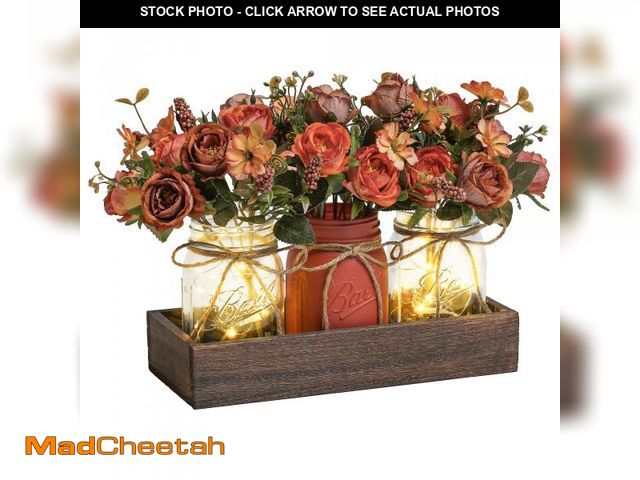 Lot 74-12305840 - DUOER 3 Pcs Mason Jar Centerpiece Table Decorations for Dining Table Decor Farmhouse Coffee Table De...