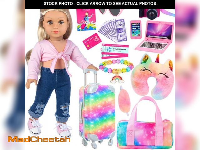 Lot 74-12217287 - K.T. Fancy 23 PCS American 18 Inch Doll Accessories Suitcase Luggage Travel Set - Rainbow Suitcase R...