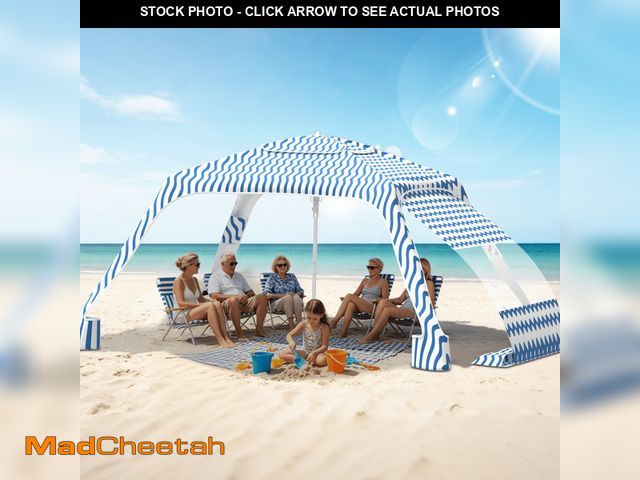 Lot 74-14435622 - Beach Canopy Cabana with 4 Corners, 6.5'Ã6.5' Tent Sun Shelter, Adjustable Height Beach Umbrella Te...