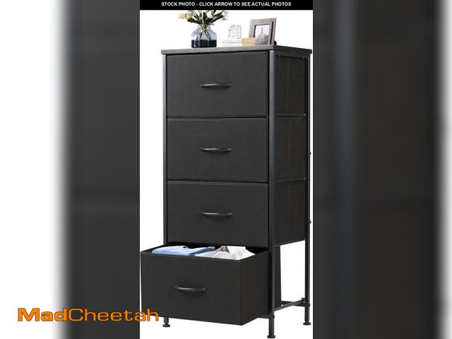 Lot 74-12396595 - DUMOS Nightstand with 4 Drawers Bedside Table with Removable Fabric Bins Sturdy Steel Frame Wood Top...