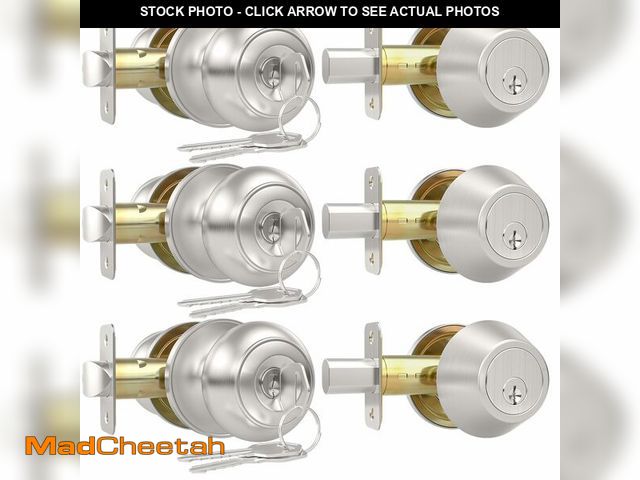 Lot 74-14205864 - AEEKEL Exterior Door Knob with Lock and Key, 3 Pack Keyed Alike Entry Door Knob for Front Door Lock ...