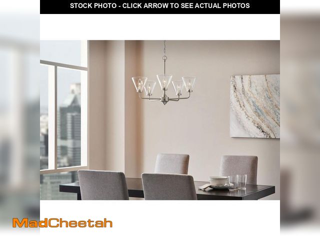 Lot 74-12692405 - Hampton Bay Myles 5-Light Reversible Chandelier Brushed Nickel Finish Clear Glass Shades - UNUSED