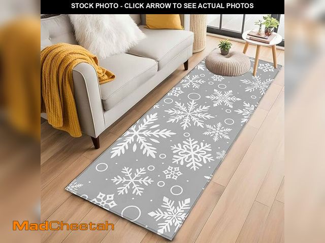 Lot 74-13041508 - Hallway Runner Rug 2'x6', Grey Christmas Long Non-Slip Runner Rugs, Xmas Snowflake White Washable Ou...