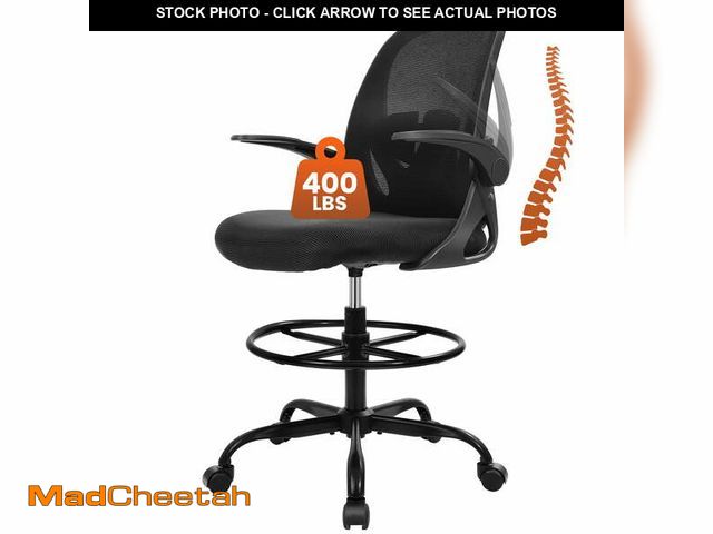 Lot 74-14324171 - (MISSING HARDWARE) COOLHUT Tall Office Chair 400lbs with Footrest Ring, Standing Desk Chair with Fli...
