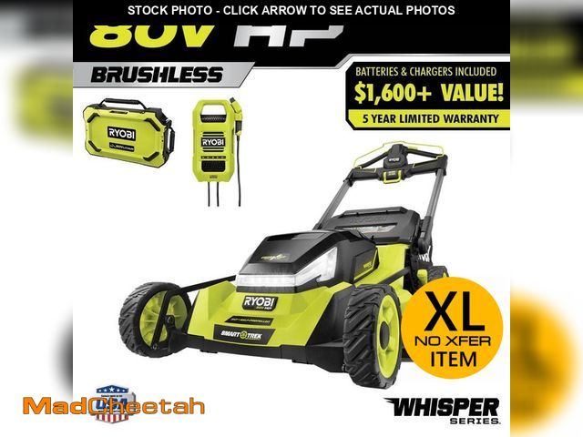 Lot 74-12582400 - RYOBI 80V HP Brushless Battery Cordless Electric 30 in. Multi-Blade Lawn Mower with Battery and Char...