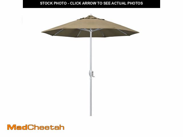 Lot 74-12898344 - California Umbrella 7.5' Rd Aluminum Patio Umbrella, Crank Lift, Auto Tilt, White Finish, Sunbrella ...