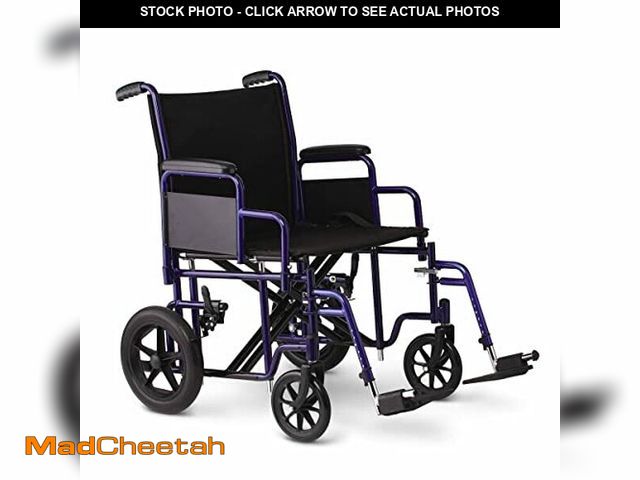 Lot 74-12097280 - Medline Heavy Duty Transport Chair supports up to 500 lbs., Bariatric Transport Wheelchair, 22" x 18...