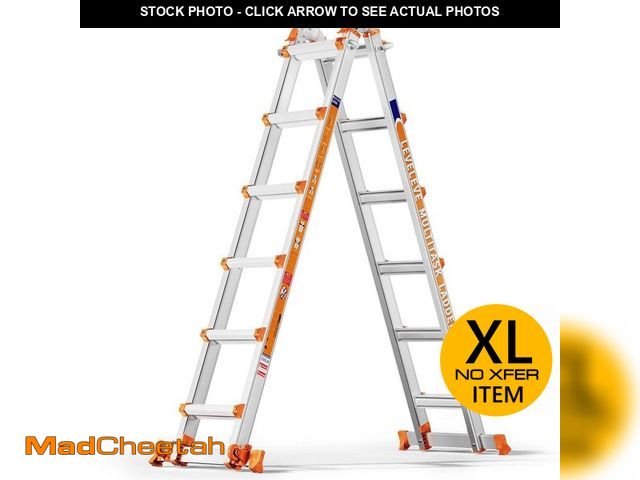 Lot 74-13649843 - LeveLeve A Frame 6 Step Ladder,22 ft. Reach Extension Ladder with Stabilizer Bar, Wheels, 330 lbs. S...