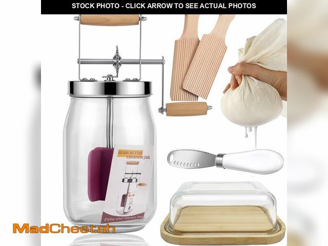 Lot 74-12703310 - Manual Butter Churn Kit - Wooden Hand - Crank Butter Maker with Glass Jar, Perfect for Fresh Cream, ...