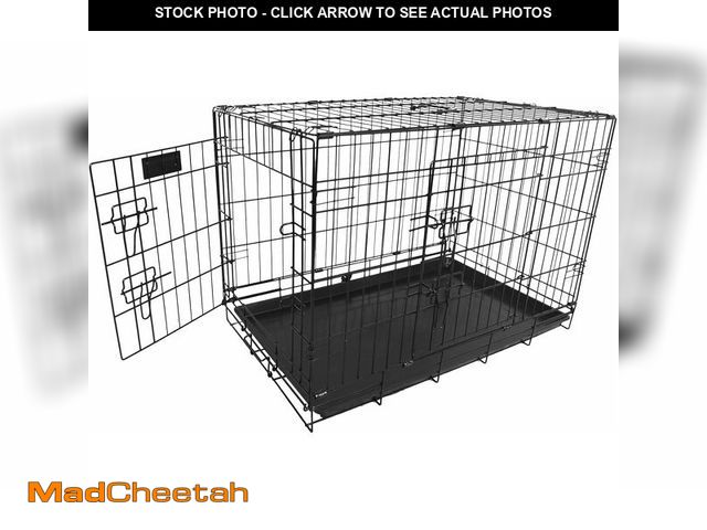 Lot 74-12665014 - (HANDLE IS BROKEN) Elevon Foldable Double Door Dog Crate with Leak-Proof Track, 30-Inch - USED