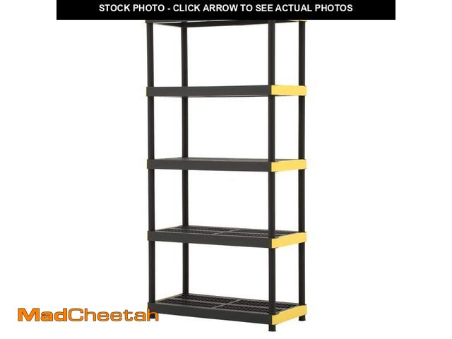 Lot 74-14280004 - HDX 5-Tier Easy Assembly Multi-purpose Plastic Garage Storage Shelving Unit in Black (36 in. W x 74 ...
