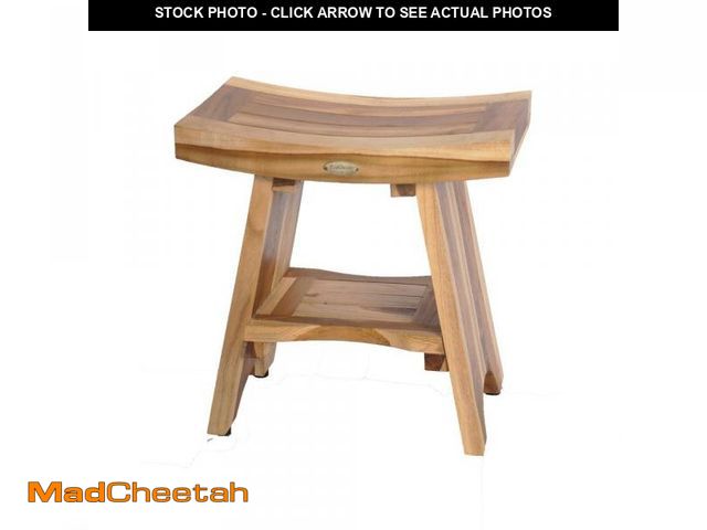 Lot 74-12099501 - EcoDecors EarthyTeak Serenity 18 in. Eastern Style Shower Stool with Shelf ED961 - UNUSED