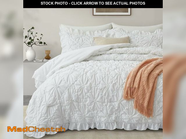 Lot 74-13709232 - BEDAZZLED Queen Size Comforter Sets, White Bedding Comforter Set, 3 Pieces Pinch Pleat Bedding Sets ...