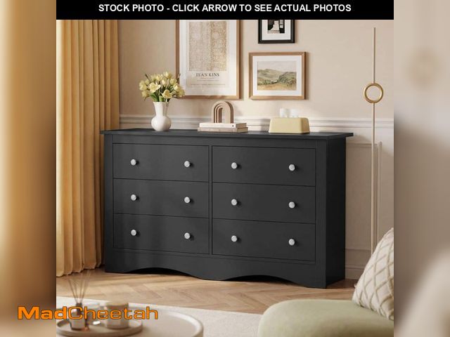 Lot 74-14280114 - LACOO Creaser 52 in. Black MDF Dresser for Bedroom, Wide Chest of Drawers with 6 Wood Dresser Drawer...