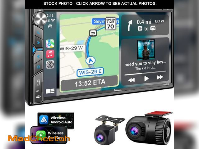 Lot 74-12113720 - Double Din Car Stereo with Dash Cam - Voice Control Carplay, Android Auto, Steering Wheel Controls, ...